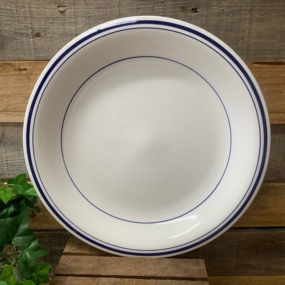 Round White with Blue Trim "At Home" Platter -  12” Round - Picture 2 of 5